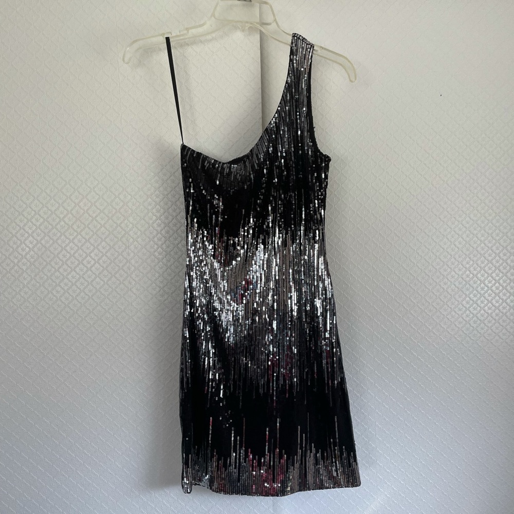 New Years Black and Silver Sequins Party Dress